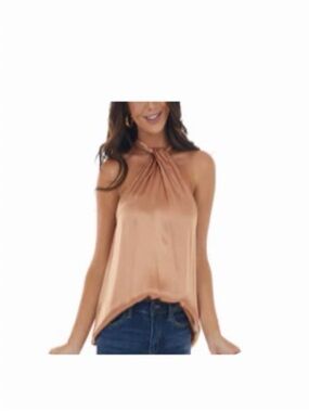 Women’s Satin Halter Neck Top in Camel